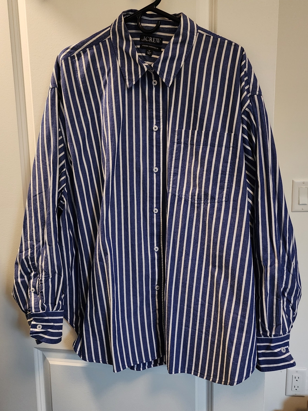 NWOT J. Crew Women's Etienne Blue and White Vertical Stripe Button-Down  Shirt